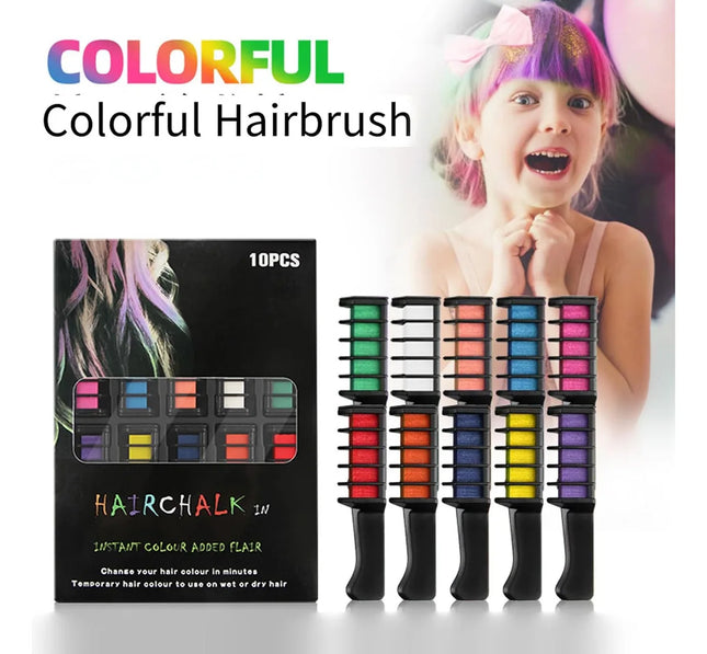 10 Colors Hair Chalk Comb, New Temporary Hair Dye Comb Washable, Temporary Hair Color Chalk Sticks for Parties