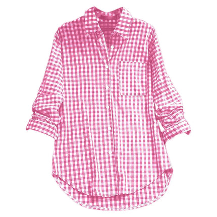 Comfortable Casual Plaid Women's Woven Shirt Loose Fit Long Sleeve Polyester Fabric Korean Style Autumn Collection 2025