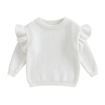 Suefunskry Newborn Baby Girl Boy Knitted Ruffled Long Sleeve Sweaters Solid Color Loose Pullover Toddler Casual Tops
