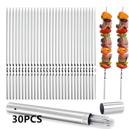 Stainless Steel Barbecue Skewer Reusable BBQ Kebab Skewers for Outdoor Camping Picnic Tools Cooking Tools 10/30Pcs