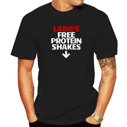 Ladies Free Protein Shakes T-Shirt Printed Tops & Tees Cotton Men T-Shirts Printed O-Neck Christmas Tee Shirt