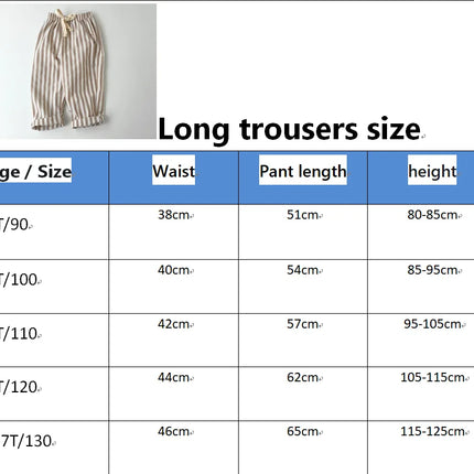 Retro Hemp Cotton Striped Boys' Pants with a Casual and High-end Design Elastic Waist Girls' Clothing Children's Pants