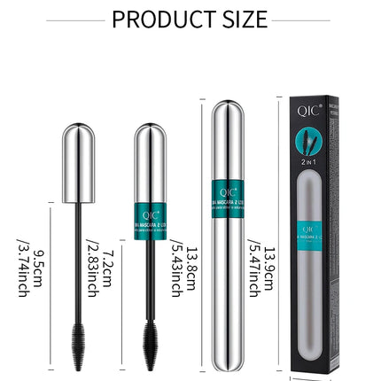 2in1 Double Ended 4D Silk Fiber Mascara Waterproof Volumizing Curling Silver Tube Eyelash Enhancer For Long Lasting Lashes