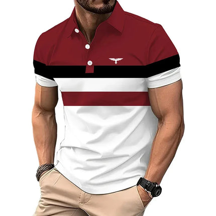 Men's summer casual short-sleeve sports shirts, men's polo shirts, color block, slim fit lapel shirts, polo shirts, men's