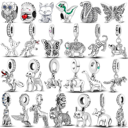 Animal Series 925 Sterling Silver Horse Squirrel Elephant Llama Snake Fox Charm fit Bangle Bracelet Original Silver Jewelry