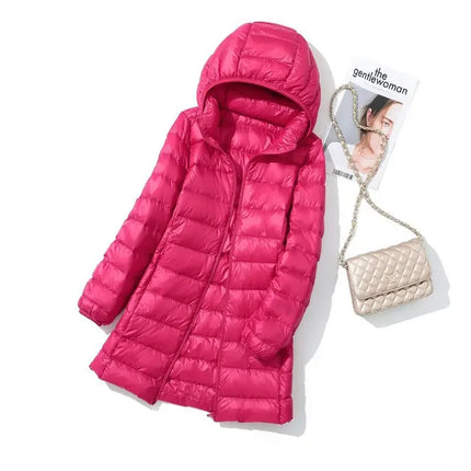 Haze Blue Women's Lightweight Long Jacket, Hooded Long Sleeve Coat, Asian Size M-7XL, Red, Black, Blue, Purple Available Parkas