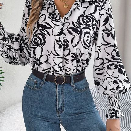 VigoCasey 2025 Female Elegant Single Breasted Shirt Women Casual Long Sleeve Top Spring Autumn Office Lady Print Tops Clothes
