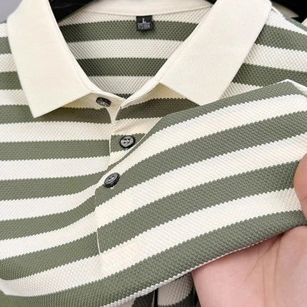 Summer Men's Short Sleeve Striped Polo Shirts Korean Fashion Casual Lapel Tee Shirt Man 2025 Golf Wear New Youth Polos Homme