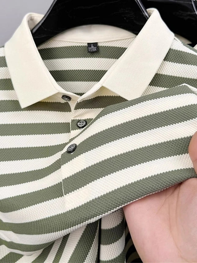 Summer Men's Short Sleeve Striped Polo Shirts Korean Fashion Casual Lapel Tee Shirt Man 2025 Golf Wear New Youth Polos Homme