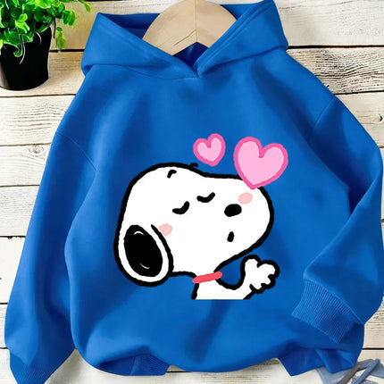Childrens Peanuts Snoopy Hoodie Boys Girls Kawaii Cartoon Puppy Dog Graphic Hooded Sweatshirt Winter Leisure