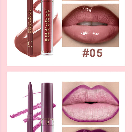 Matte Lip Gloss & Lipliner Pen Set Makeup Women Gift 24h Long-lasting Waterproof Non Stick Cup Mirror Lipstick Sexy Lips Makeup