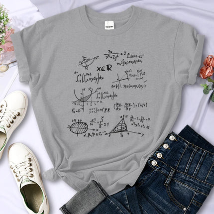 Mathematical Formula Print Women's T-Shirt Summer Casual Clothing Street Hip Hop Short Sleeve Personality Breathable Women's Tops