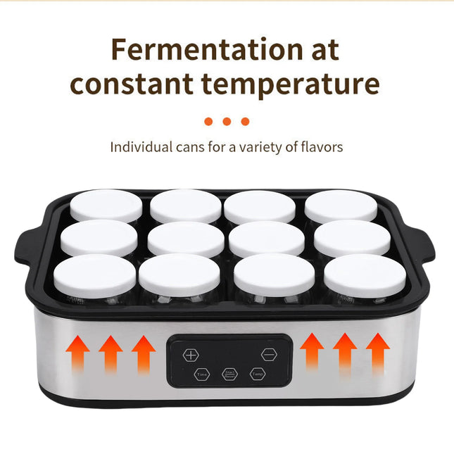 110V/220V Automatic Yogurt Maker 0-48h Timer Adjustable Temperature Yogurt Maker Ice Cream Pudding Maker with 12 Pcs 180ml Cups