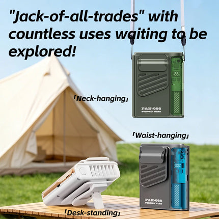 Multi-functional Waist Hanging Fan 4000mAh  Mini Cooling Fan Five Speed Outdoor Portable Rechargeable Fan with Digital Display
