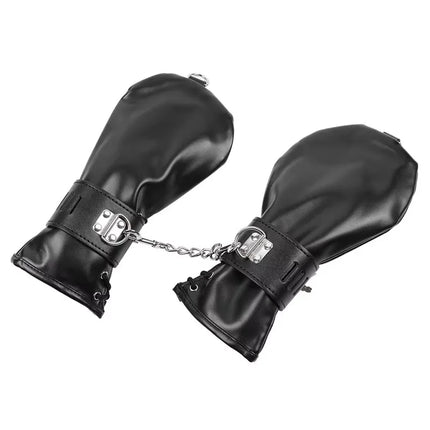PU Leather Hand Restraint Mitten Gloves with Padlock and D Rings Fetish BDSM Bondage Erotic Toys Chastity Sex Toys