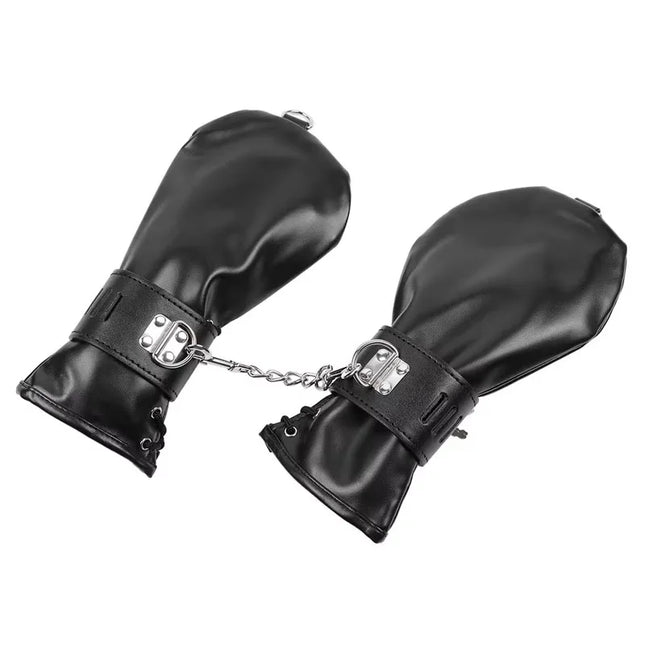 PU Leather Hand Restraint Mitten Gloves with Padlock and D Rings Fetish BDSM Bondage Erotic Toys Chastity Sex Toys