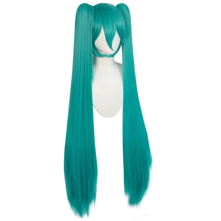 Long Double Clip Ponytails Hatsune Miku Cosplay Synthetic Wig Costume for Women Girls (Green)