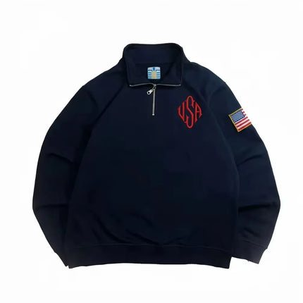 Y2K Retro Quarterzip Pullover Hoodie Embroidery Sweatshirt American Vintage Old Money Casual Streetwear Unisex Oversized Coat