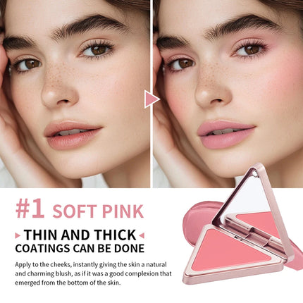 Lakerain Triangle Cream Blush Cream Matte Cream Non-greasy Easy to Push Color Saturation High Natural Rosy Rouge Blush Cream
