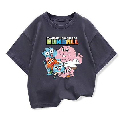 The Amazing World Of Gumball Printed Tshirt For Kids Summer White Short-sleeved Cartoon Loose Tees Boys Girls Fashion Clothes