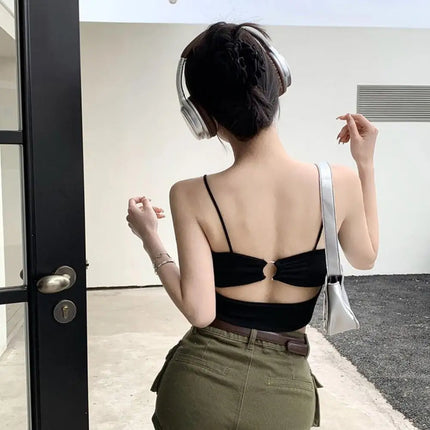 New Women's Tank Tops: Sexy Hollow Back Camisole with Chest Pad, Summer Basic Elastic Tank Top, One-Piece Vest, Casual Short Crop Tops