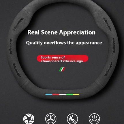 For Volkswagen Passat Golf 5 GTI Beetle Tiguan Touareg Polo T-ROC T-Cross Magotan Jeeta Car Suede Anti-Slip Steering Wheel Cover