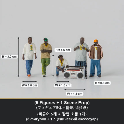 1/64 Scale Resin Hip Hop Street Crew Figures Miniature Scene Props Hand Painted Music Boombox Display for Diecast Car AFA