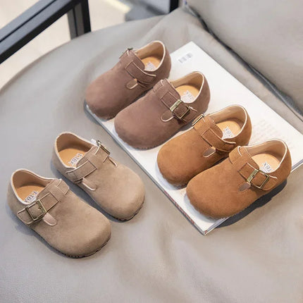 Boys Girls Flat Shoes Retro Non-slip Sweet Kids Moccasins Soft Sole 2024 New Fashion Children Leather Shoes Hook&loop Elegant