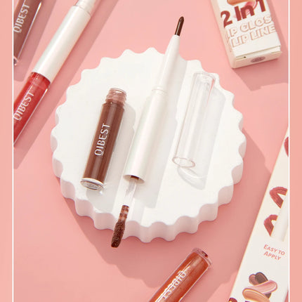 Double Head Mirror Lip Glaze 2 in 1 Lipliner Pen Water Light Lip Gloss Makeup Set Matte Velvet Lip Liner Pencil Contour Cosmetic