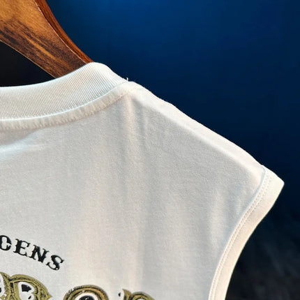 2025 Summer New Sports Fitness Loose Sleeveless Tank Top Men's Sweat Absorbing Trendy Printed T-shirt