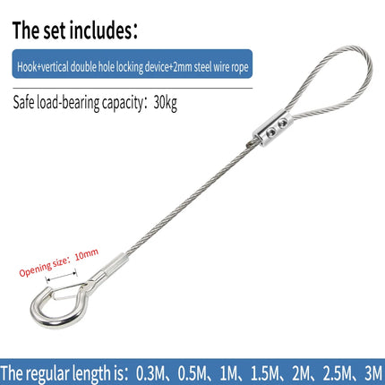 2mm Adjustable Steel Cable Suspension Kit, Heavy-Duty Hook for Steel Wire Rope Capable of Bearing 30kg, Extendable Clothesline
