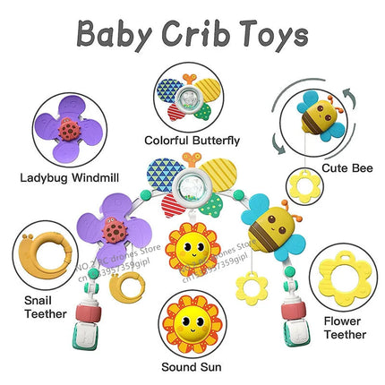 Crib Hanging Bell Stroller Arch Clip Foldable Sunflower Baby Interactive Rainbow Toys Infant Grab Exercise for Son Daughter Gift