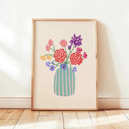 1pc Retro Beige Floral Line Printing,Simple Canvas Painting,Frameless Modern Plant Wall Decor for Living Room,Housewarming Gifts