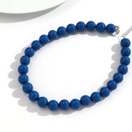Boho Colorful Acrylic Big Ball Bead Chain Necklace Trendy Handmade Round Choker Necklaces for Women Man Statement Jewelry Gift