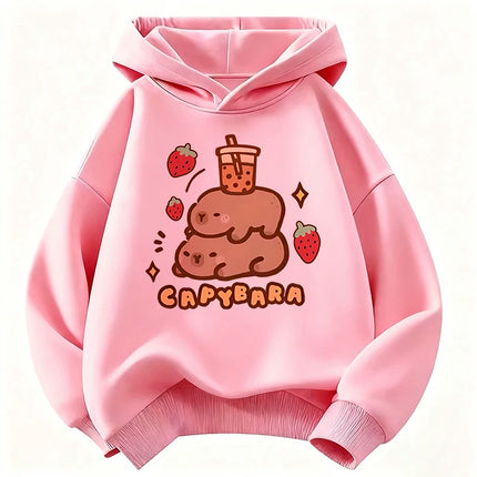 Girls' Capybara Print Long Sleeve Children's Hoodie Sweatshirt Cute Hoody for Boys Girls Autumn Casual Hoodies