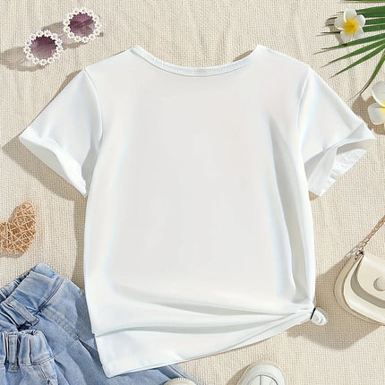 Summer Baby Girl White Clothes Kid Girls Casual Rainbow Printed T-shirts Children Fashion Crew Neck Short Sleeve Top