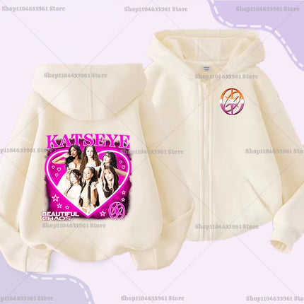 Katseye Children Cardigan Coat Girls Baby Sweet Hooded Zipper Jacket Fashion Kid Sweatshirt Cute Clothes Top Anime Birthday Gift