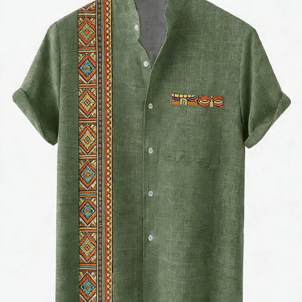 Men's Linen Short Sleeve Lapel Shirt Natural Ethnic Totem 3D Printed Shirt Hawaiian Vacation Social Party Shirt Fast Shipping