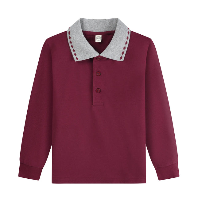 Toddler Boys Polo Shirts Fashion Color Blocking Long Sleeve Tops Children School Uniform Kids Clothes Teen Boys Girls T-Shirts