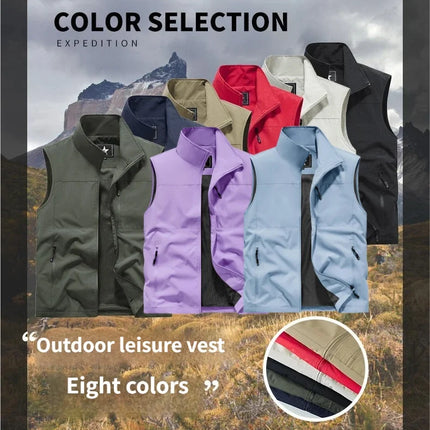 Outdoor workwear jacket Men's breathable lightweight top  Spring and Autumn thin high-end solid color stand-up collar vest