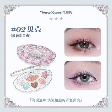 Flower Knows Shells Jewel Collection 6Colors Eyeshadow Palette Matte Pearl Sea Metallic High-Pigment Long-lasting Makeup
