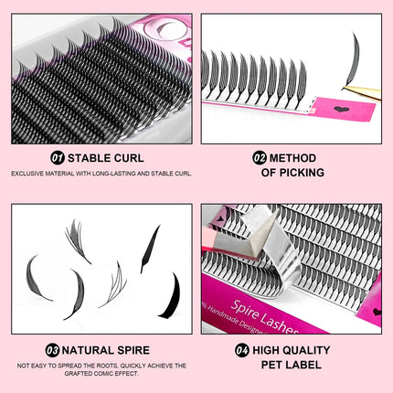 LAKANAKU Narrow Spire Eyelashes Extension Anime Lashes Spire Clusters Manga Style Feather Lightweight Premade Fans Extension