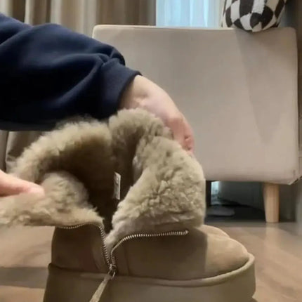 Luxury Winter Women Long Plush Warm Snow Boots Casual Shoes New Suede Fur Chelsea Ankle Boots Flats Platform Ladies Thick Shoes