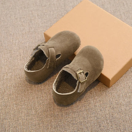 Children Flat Shoes Suede for Winter Kids Moccasins Non-slip Soft Sole 2024 Brand New Boys Girls Leather Shoes Warm Retro Trendy