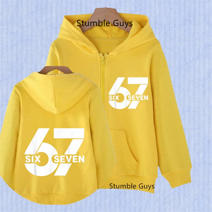Children's Funny 67 Brainrot Zip Up Sweatshirts Six Seven Hoodies Clothes Kid Girl Boy Zipper Hoody Baby Casual Fashion Tops