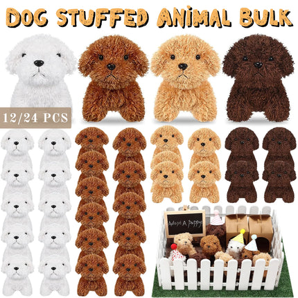 12-24PCS Teddy Dog Plush Toys Stuffed Puppy Dogs Soft Poodle Doll Animal Pet Toy for Adopt a Puppy Party Favors Birthday Gifts