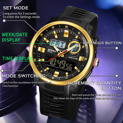 SANDA Fashion Brand Sport Electronics Watches for Men Outdoors Analog Digital Man Watch Luminous Waterproof Backlight Wristwatch