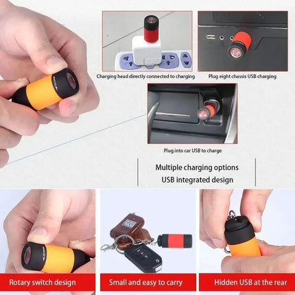 USB Rechargeable LED Multifunctional Strong Light Pocket Keychain Flashlight Waterproof Outdoor Hiking Camping Mini Flashlight