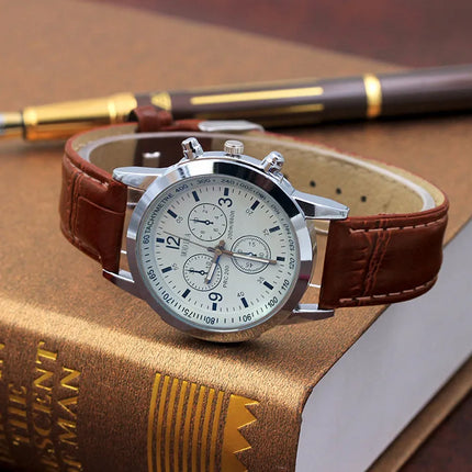 Luxury Blue Ray Glass Watches For Men Neutral Quartz Simulates The Wrist Watch Brand Casual Leather Strap Watches Reloj Hombre