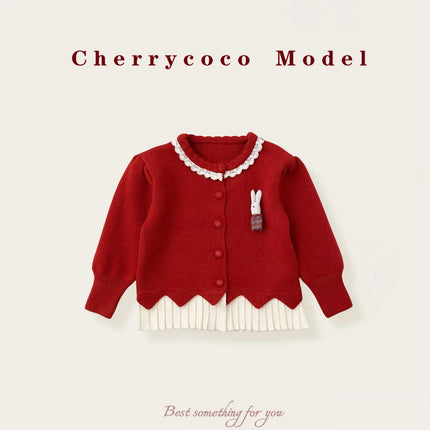 Girls' Knitted Cardigan 2025 Autumn/Winter New Collection Sweet Splicing Cute Sweater Coat for Baby Girls